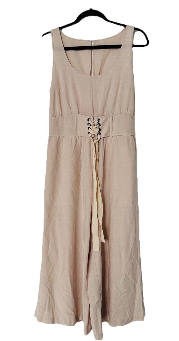 New Gibson And Latimer Corset Front Tie Romper Lace Up Beige M Boho Neutral